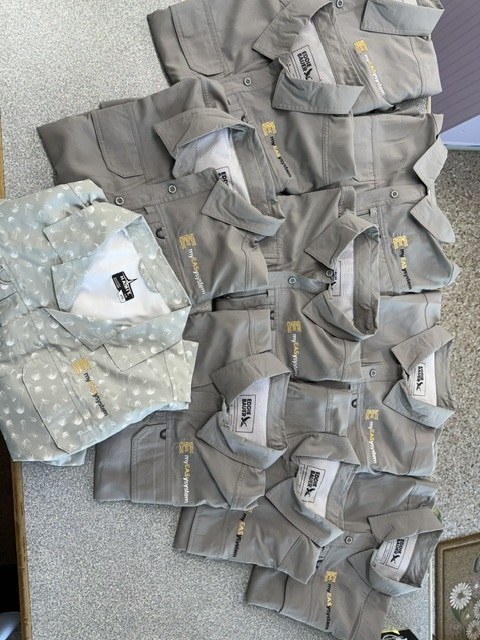 Finished embroidery on performance shirts
