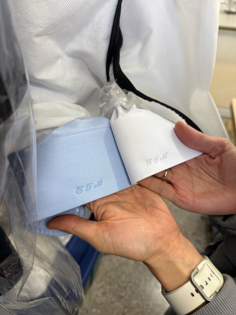 Monogram embroidery on dress shirt cuffs